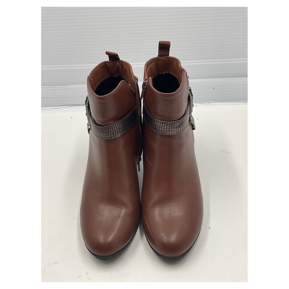 Mysoft Women's Brown Ankle Boots Block Heel Side Zip Buckle Size 7.5 New